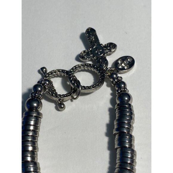 Cross Stretch Bracelet Sliver Tone Unisex - Picture 6 of 8